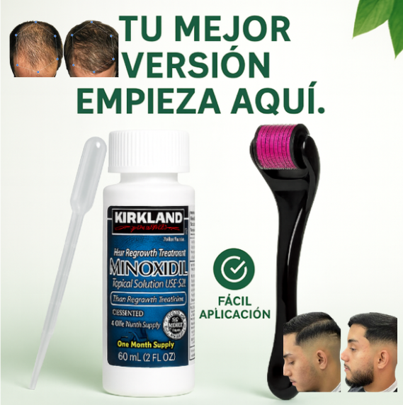 Minoxidil + Dermarroller + gotero – La solución definitiva contra la calvicie, barba irregular y cejas